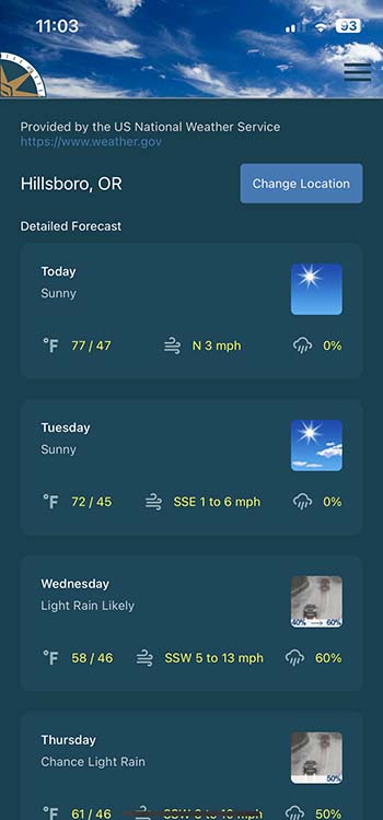 Weather App forecast screen